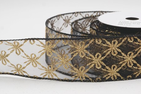 Black Glitter Tied Bow Pattern Wired Ribbon_KW0460GC-53-53